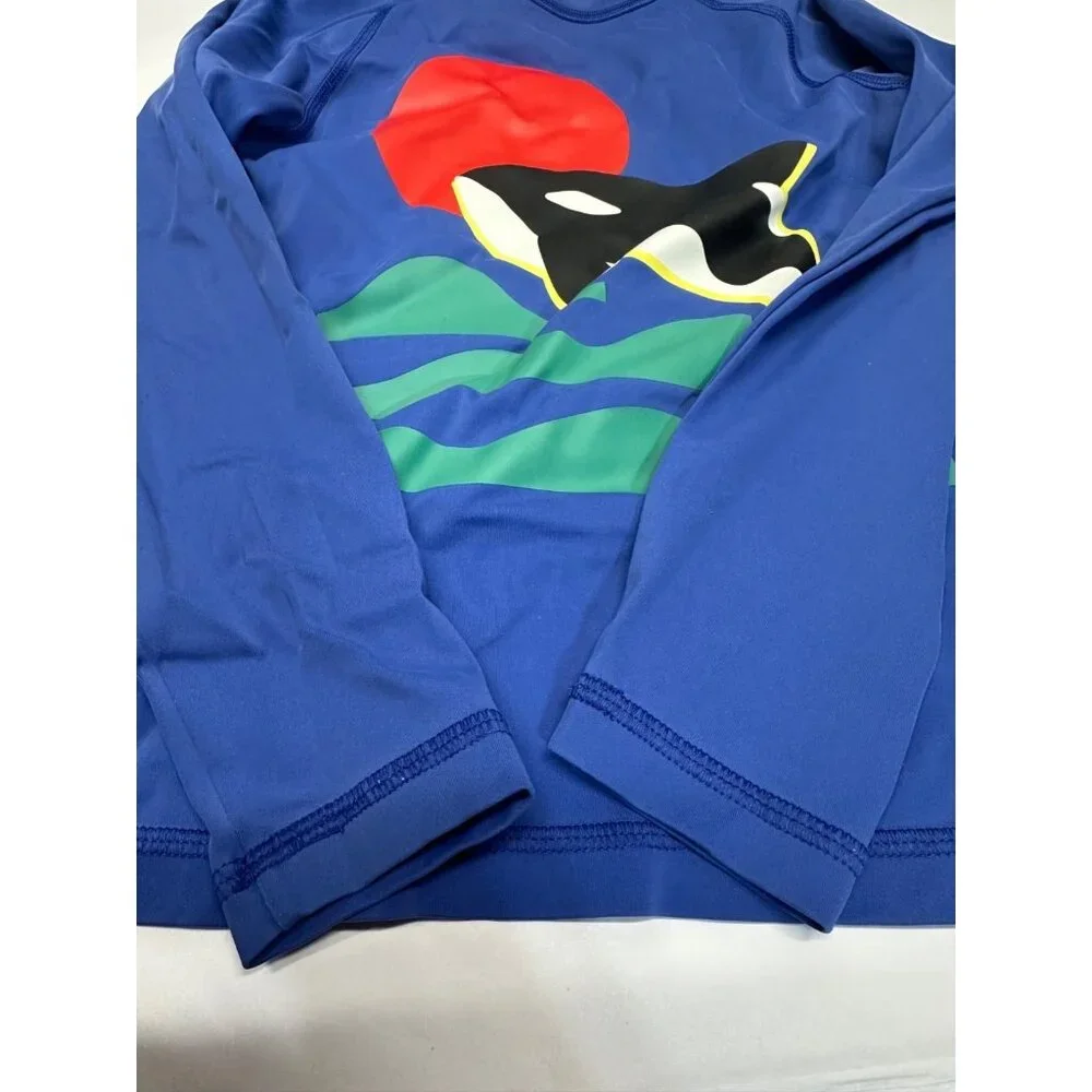 Hanna Andersson Youth 6/7 Whale Printed Long Sleeve Blue Rash Guard